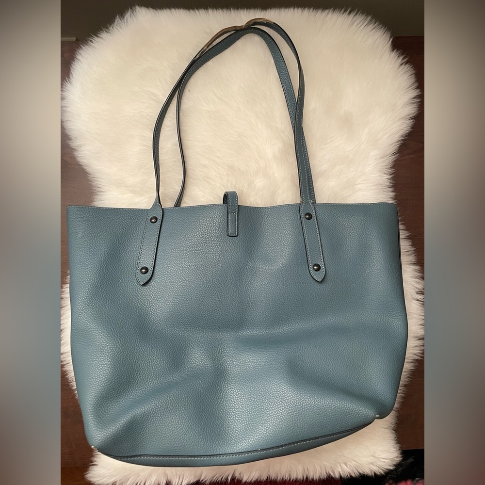 Coach Teal Leather Tote Bag - Picture 7 of 12